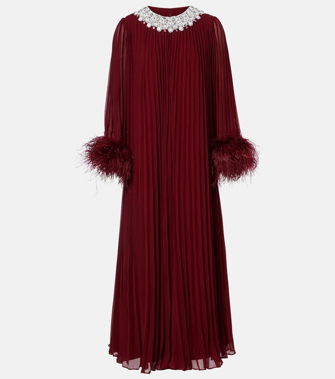 Self-Portrait - Embellished feather-trimmed chiffon maxi dress