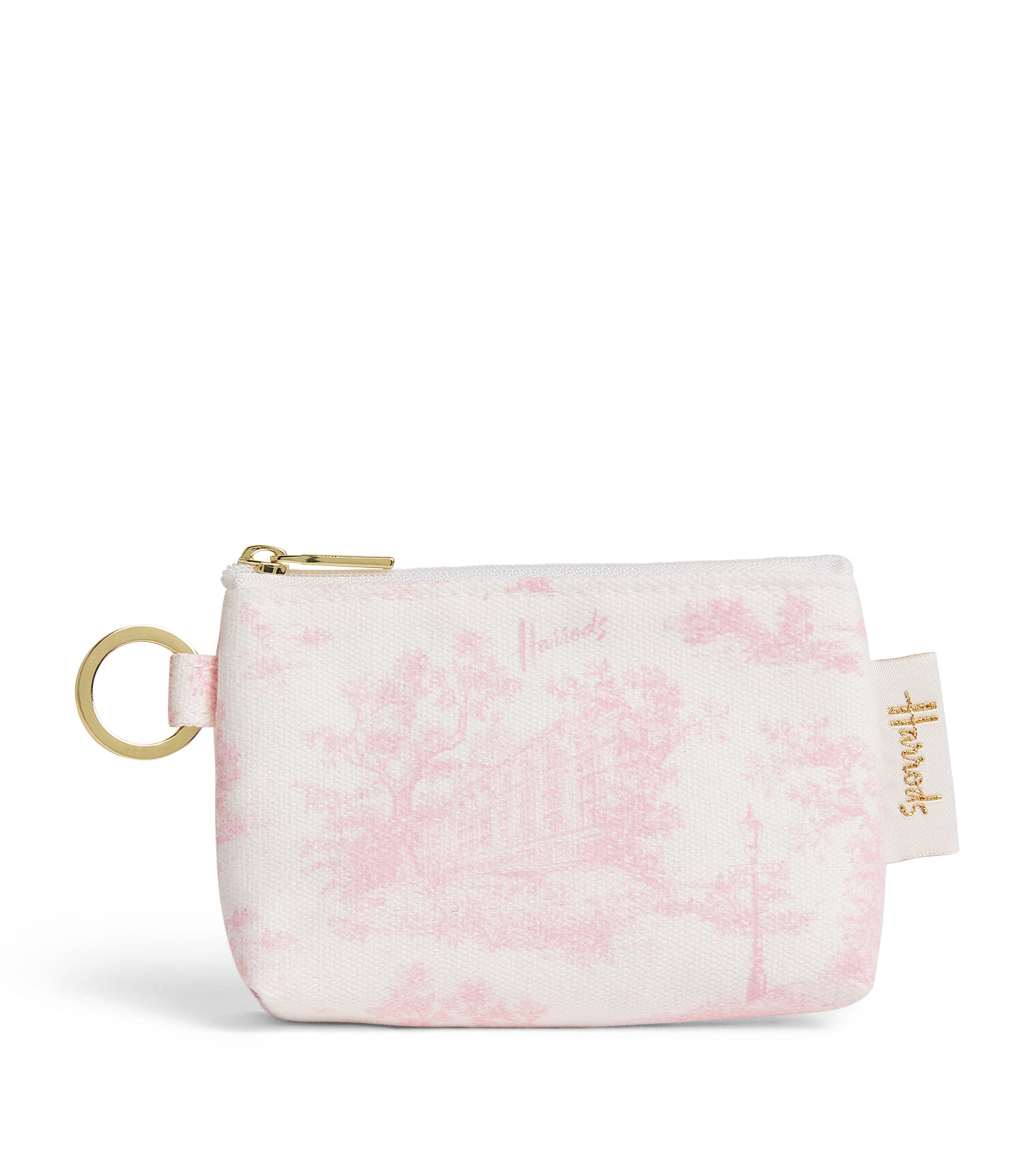 Pink Cotton Toile Keyring Coin Purse
