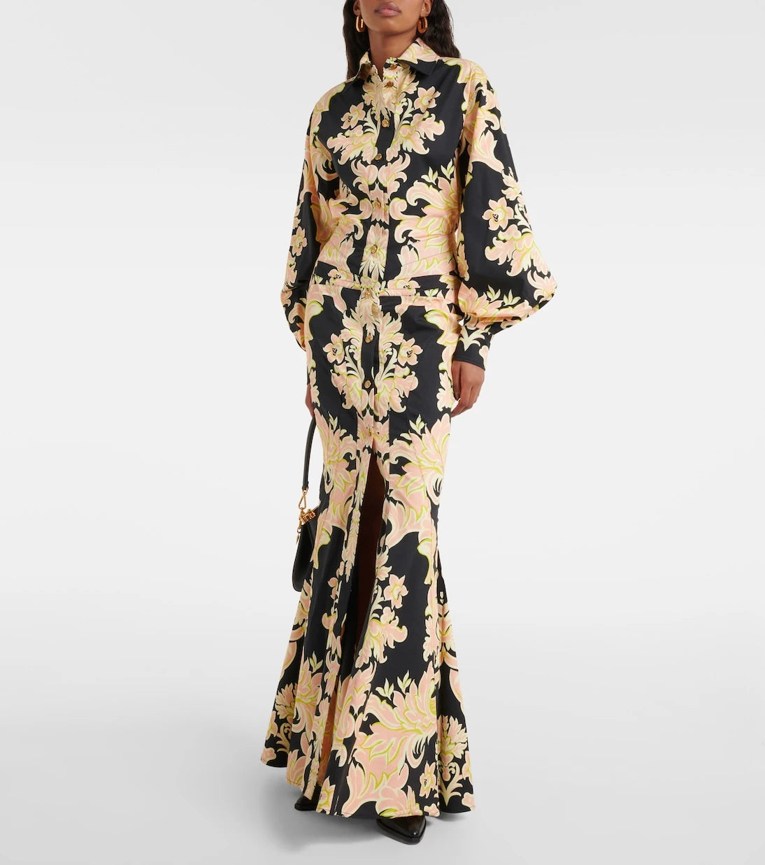 Etro - فستان قميص طويل من مزيج القطن المطبوع