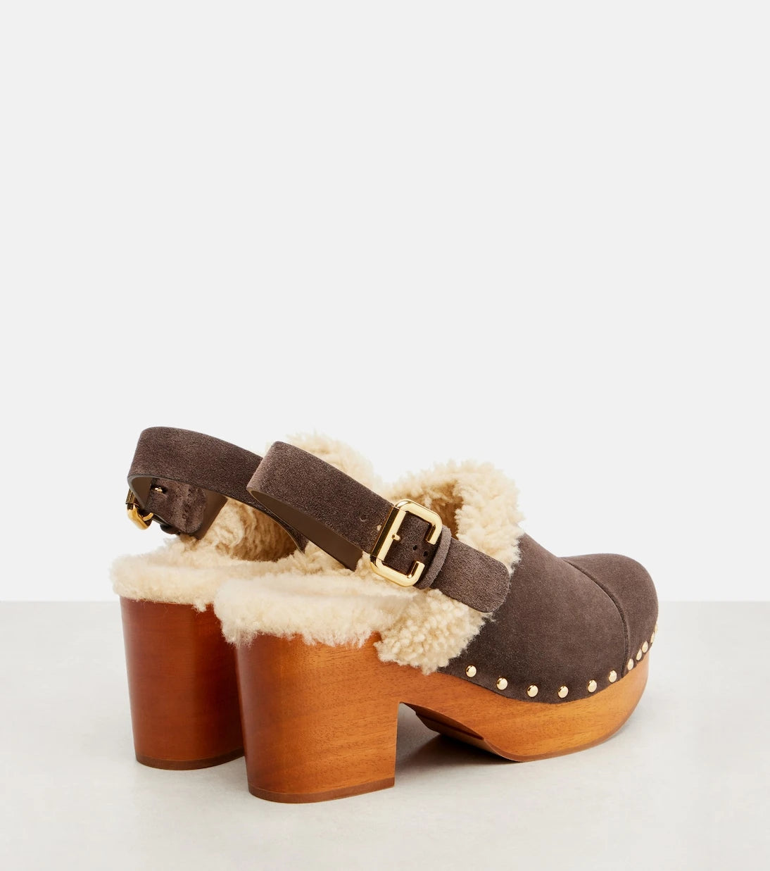 Chloé - Jeannette shearling-trimmed suede wedge clogs