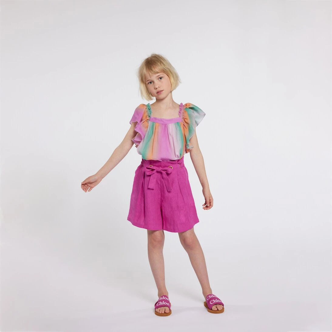 Chloé Kids - بلوزة قطنية مكشكشة