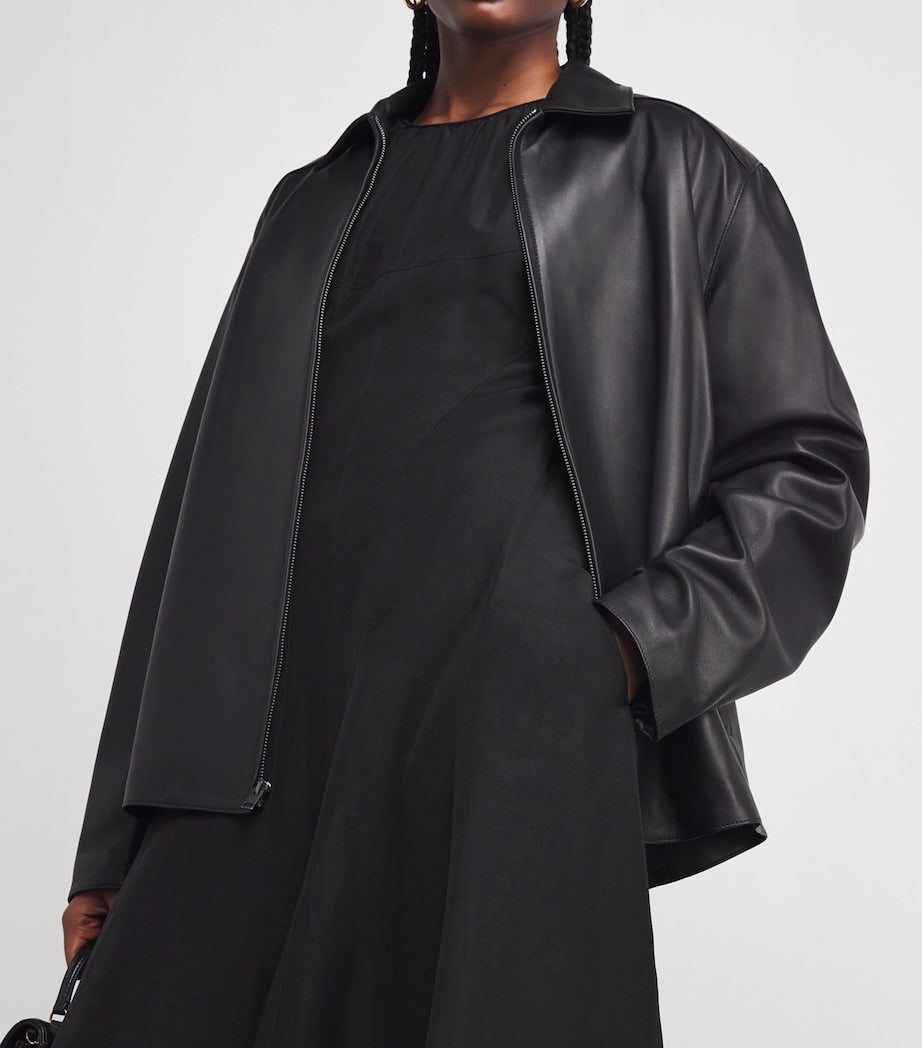 Black Balloon-Sleeve Midi Dress