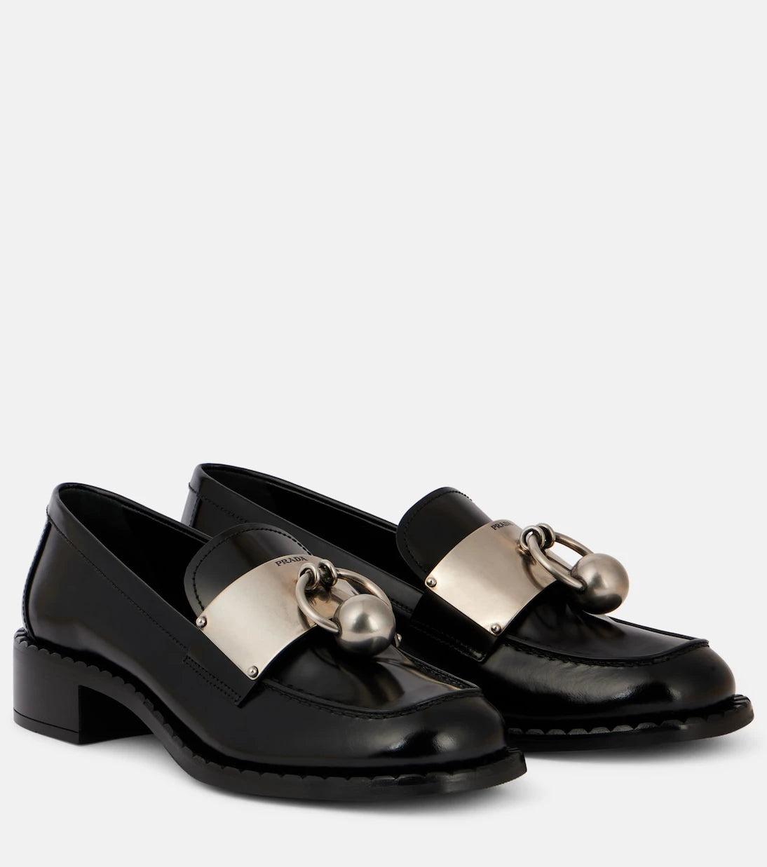 Prada - Embellished leather loafers