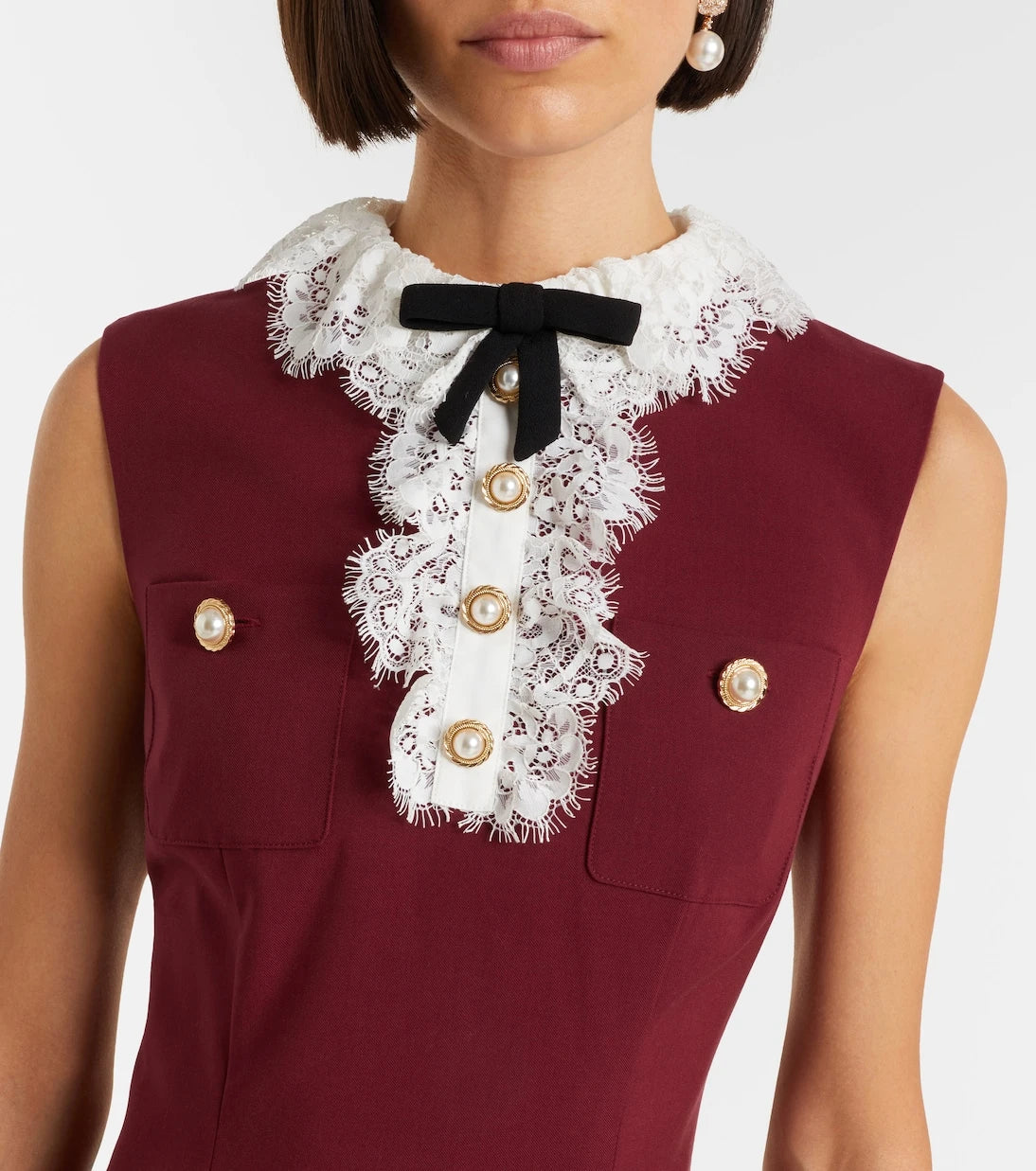 Self-Portrait - Lace-trimmed crêpe minidress