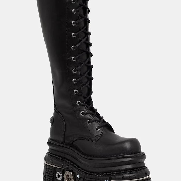New Rock diz altı kadın deri botları ITALI NEGRO, IMPERFECT TANK NEGRO E-34