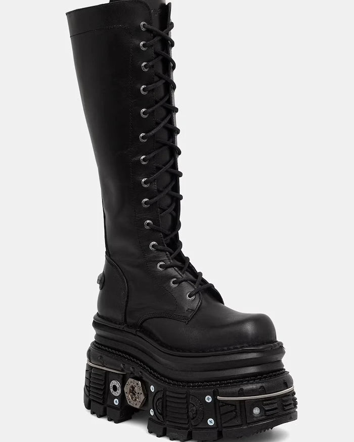New Rock ботуши под коляното дамски от кожа ITALI NEGRO, IMPERFECT TANK NEGRO E-34