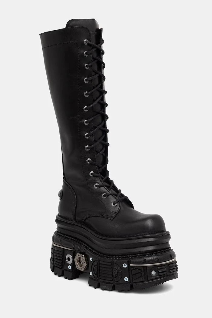 New Rock diz altı kadın deri botları ITALI NEGRO, IMPERFECT TANK NEGRO E-34