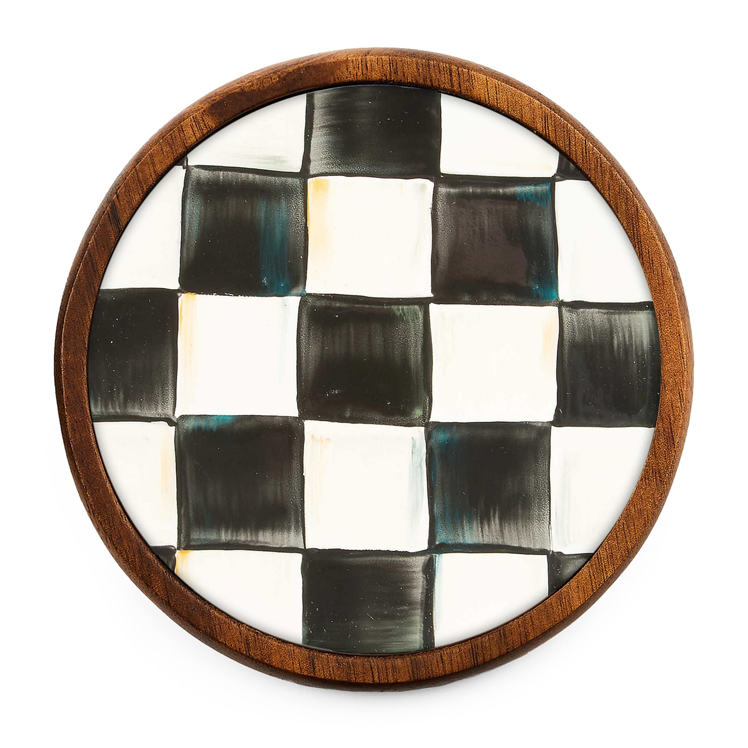 Set of 4 Wood Courtly Check Coasters BLACK
