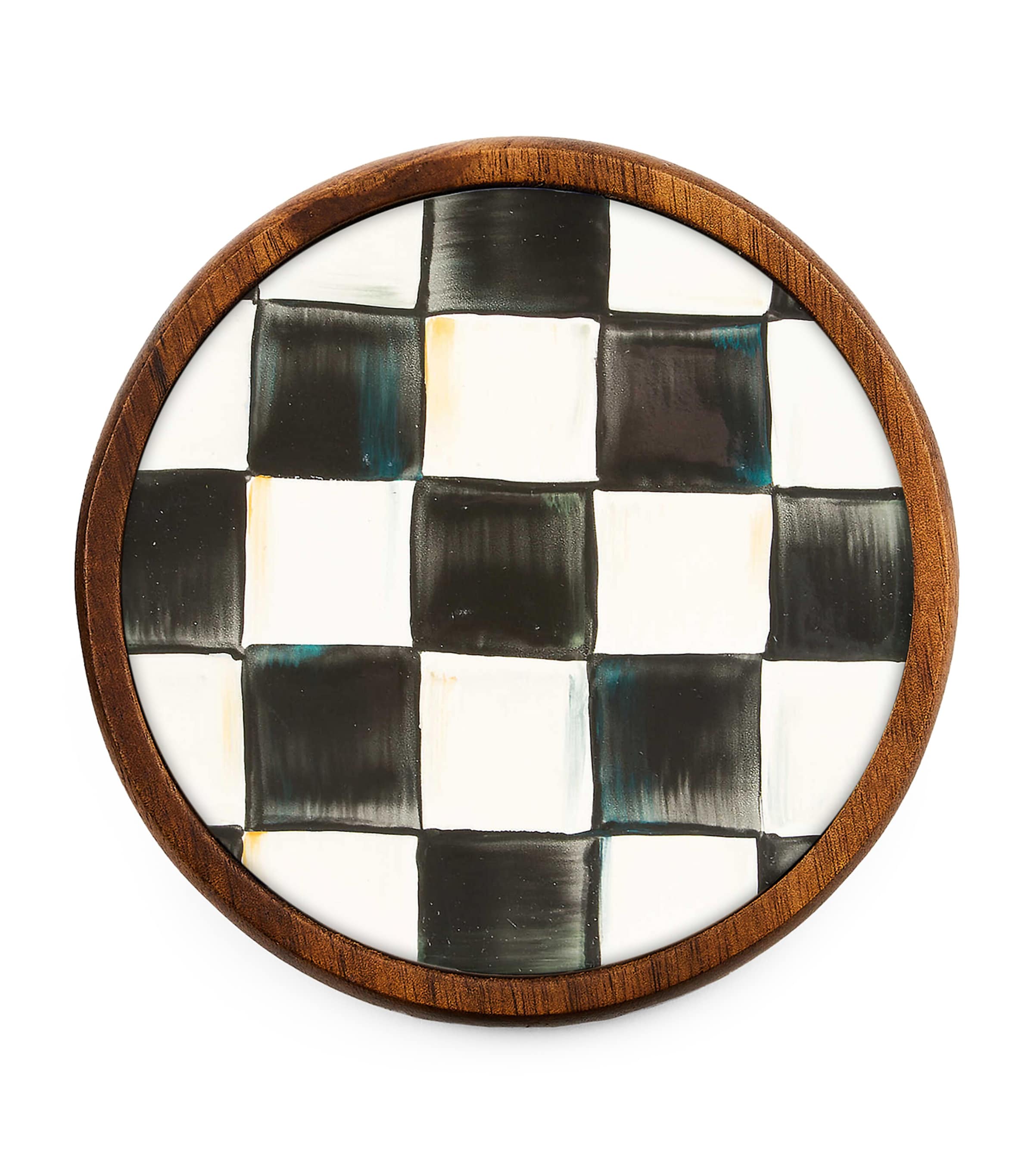 Set of 4 Wood Courtly Check Coasters BLACK