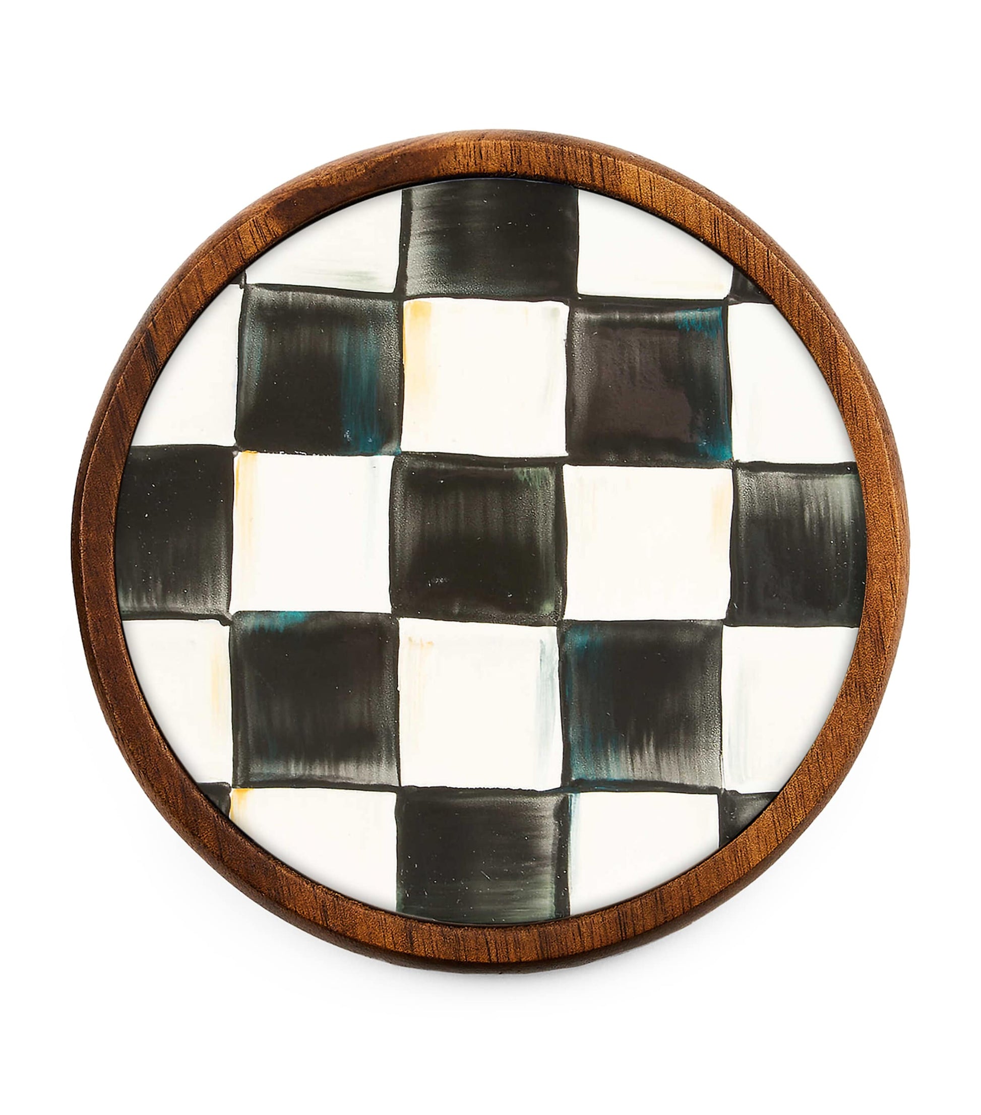 Set of 4 Wood Courtly Check Coasters BLACK