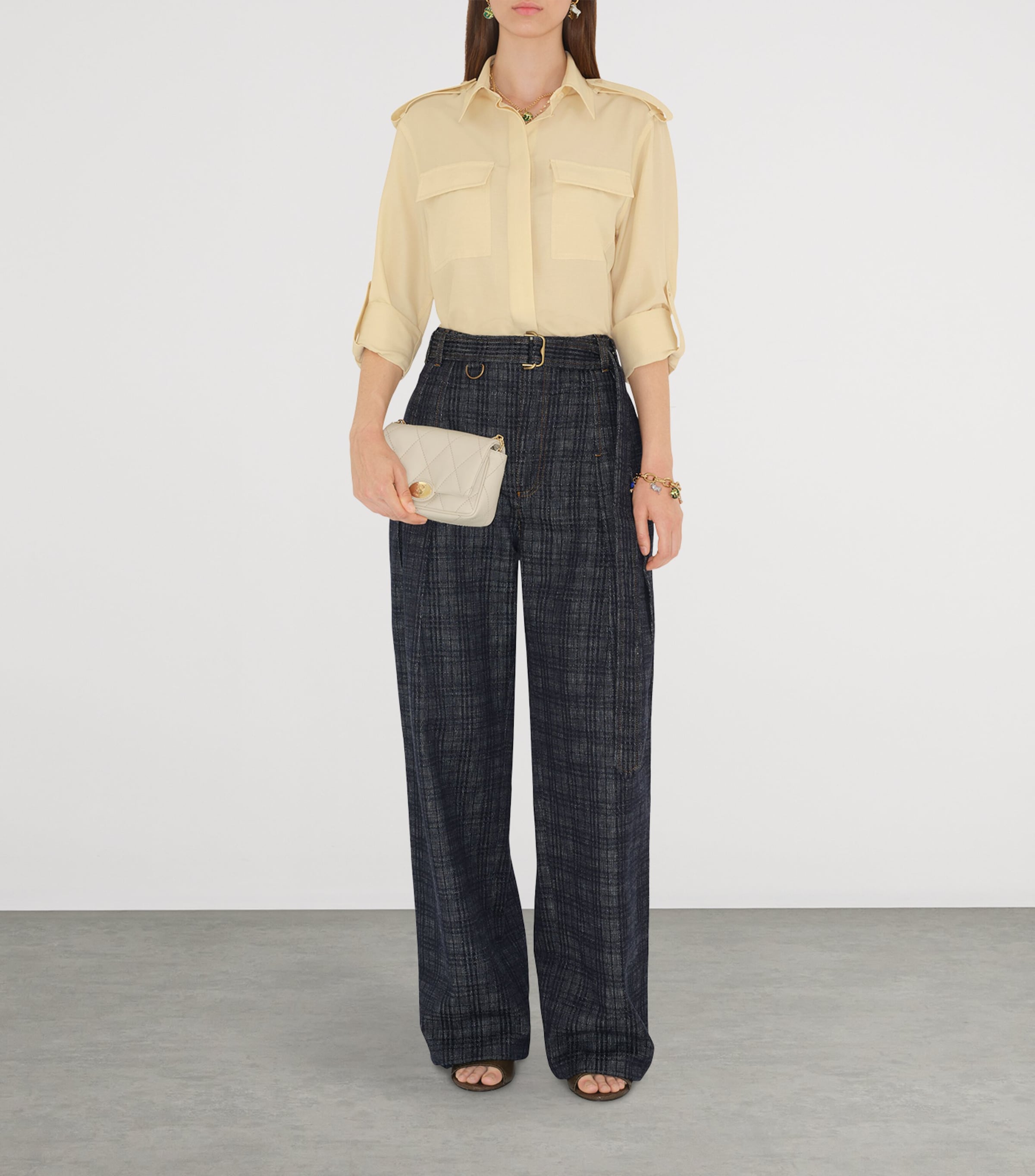 Ivory Leather Quilted Clutch Bag