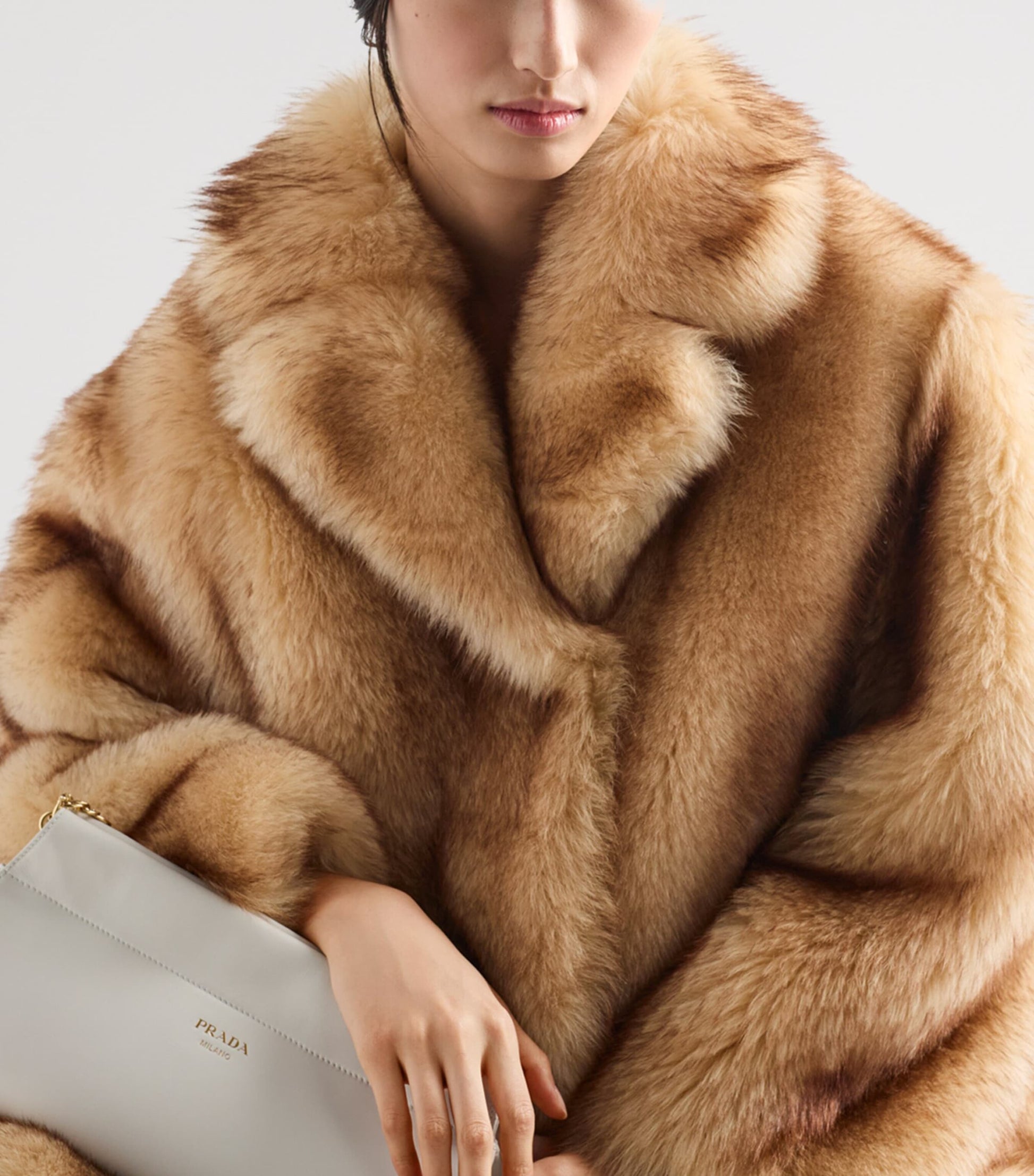 Neutral Shearling Caban Jacket