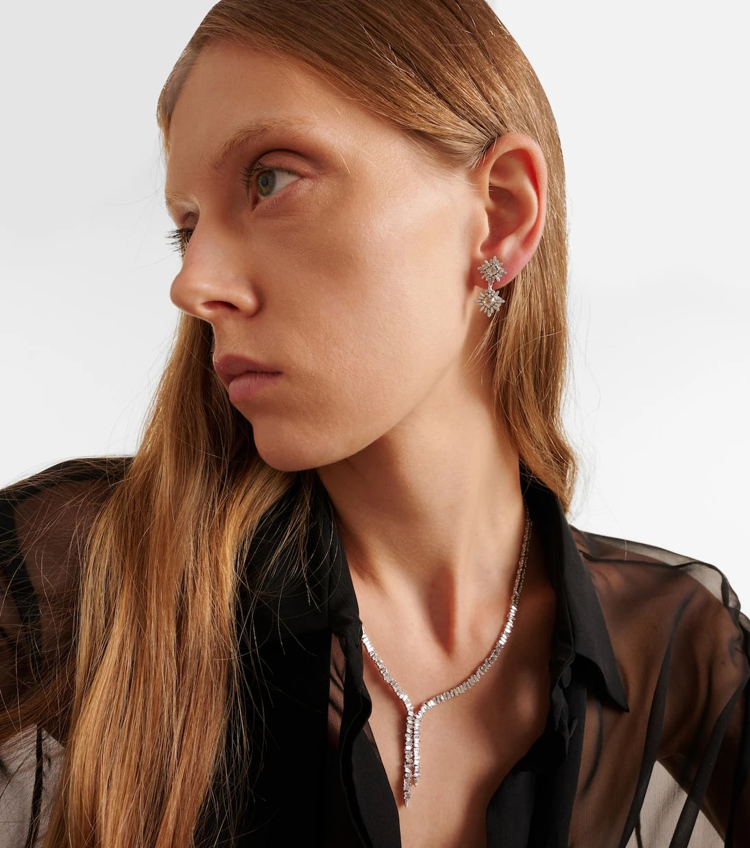 Suzanne Kalan - 18kt white gold drop earrings with diamonds
