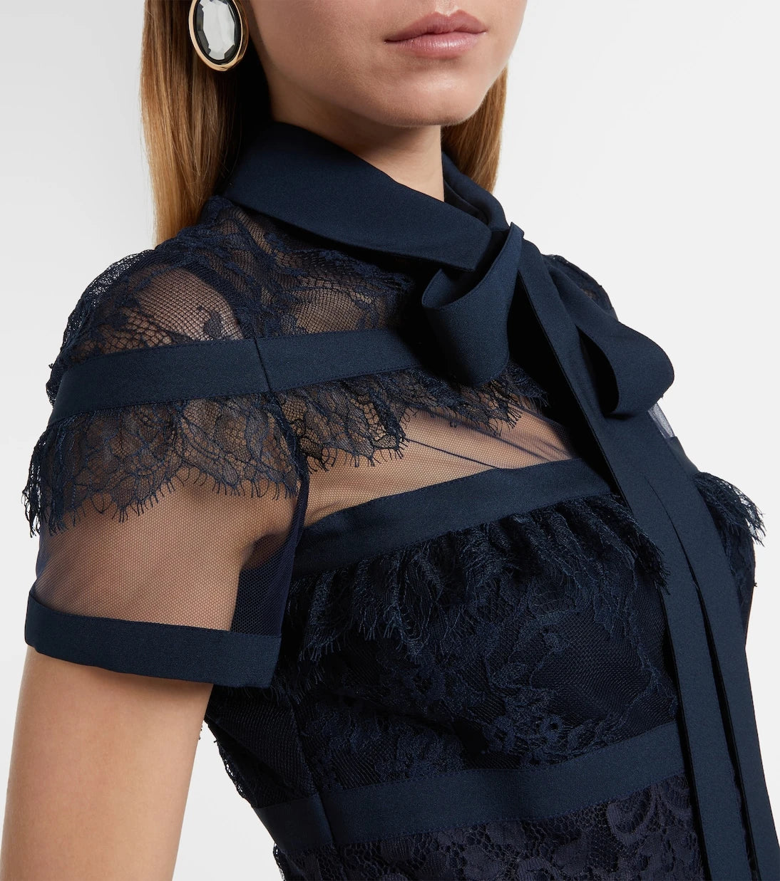 Elie Saab - Tie-neck lace midi dress