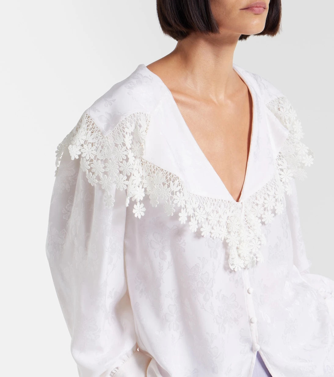 Chloé - Lace-trimmed floral jacquard silk blouse