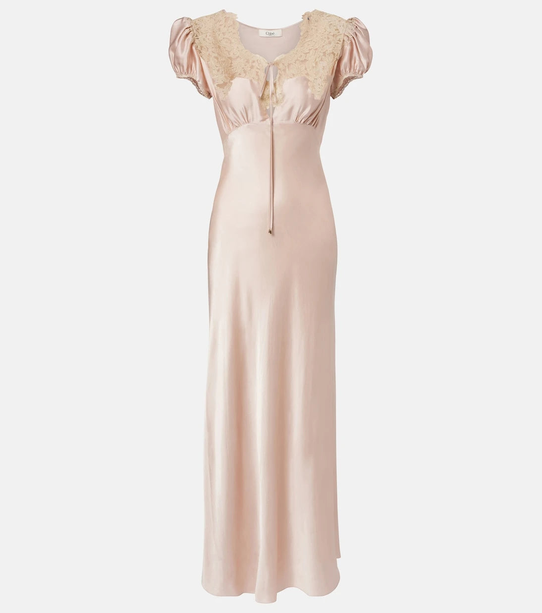 Chloé - Lace-trimmed silk satin maxi dress