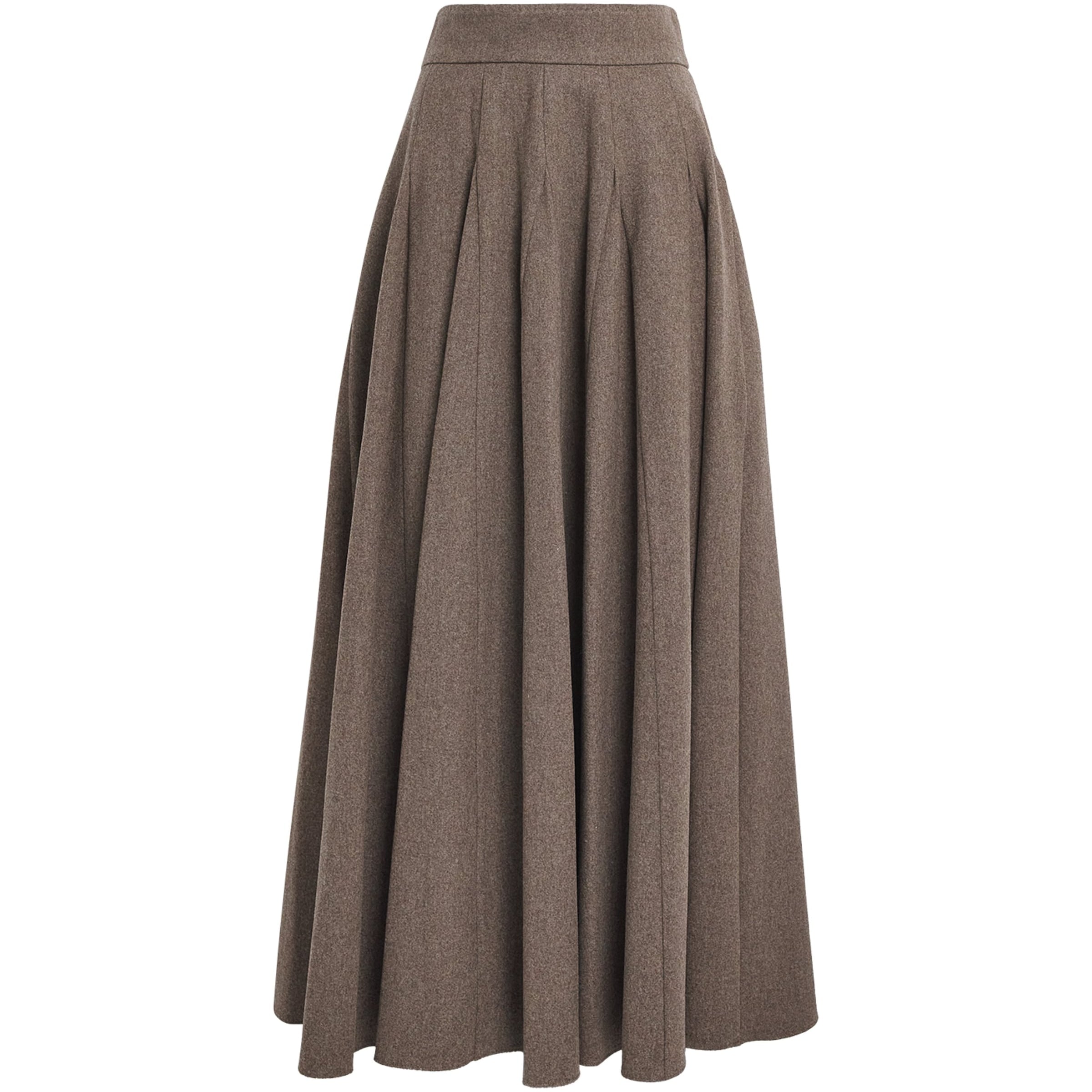 Max Mara Beige Stretch Wool Flared Maxi Skirt