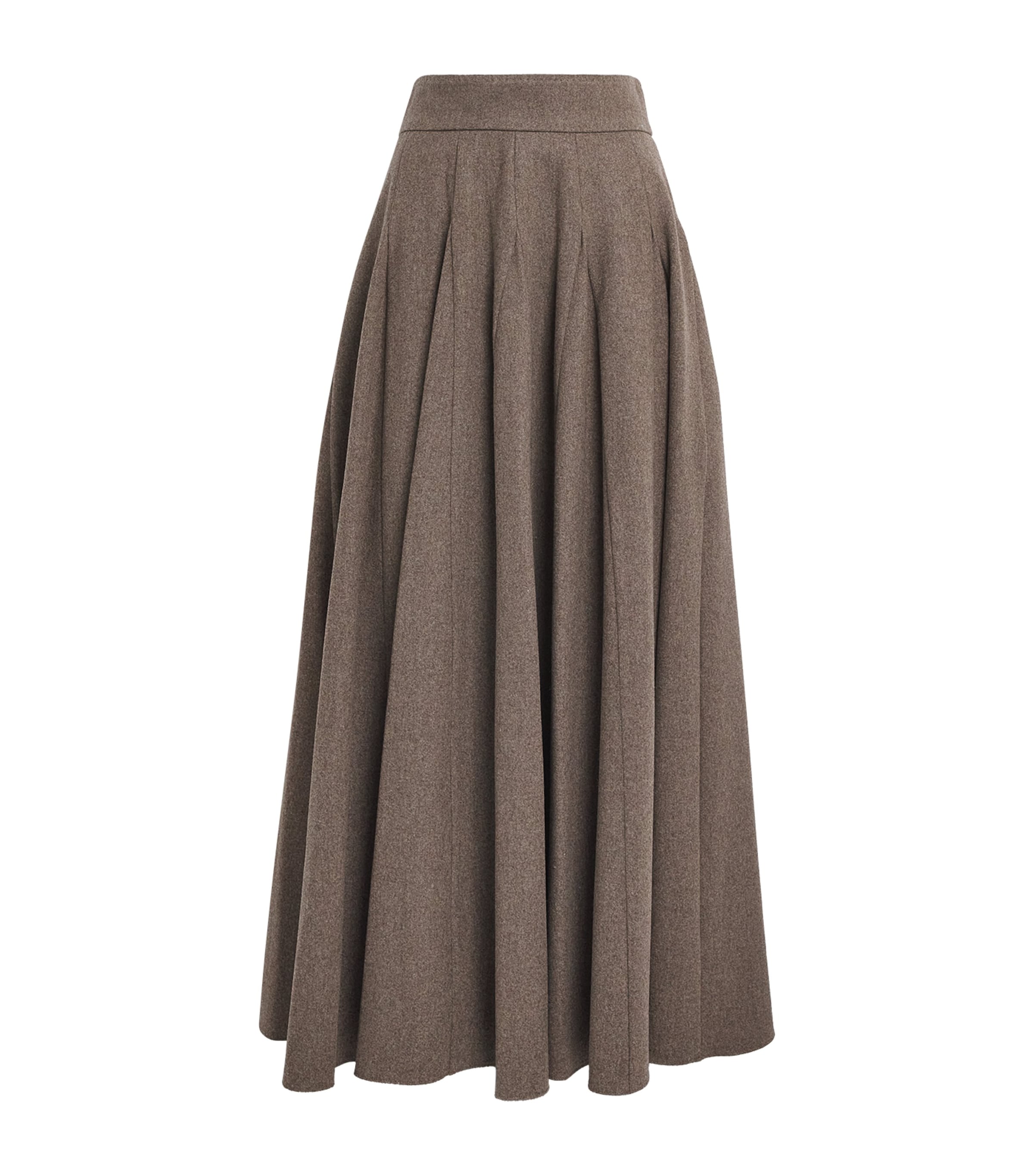 Max Mara Beige Stretch Wool Flared Maxi Skirt
