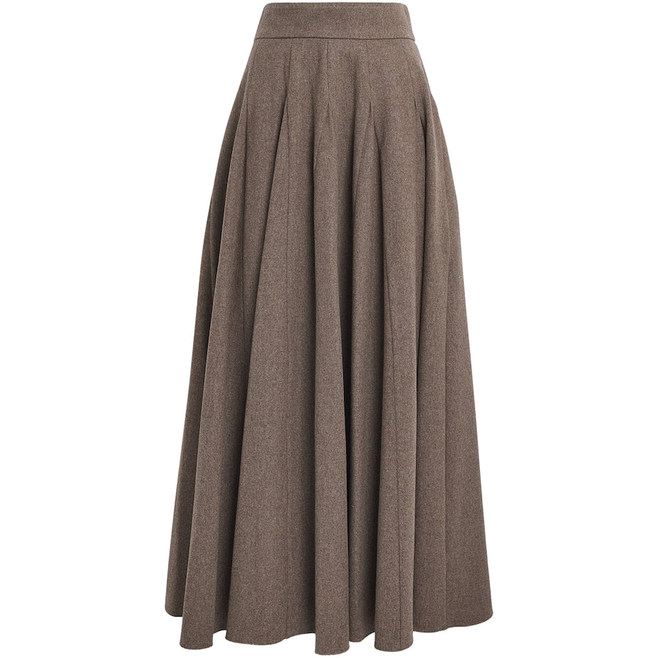 Stretch Wool Flared Maxi Skirt