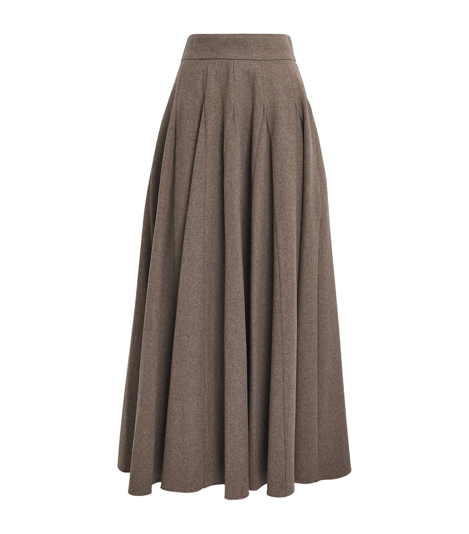 Stretch Wool Flared Maxi Skirt