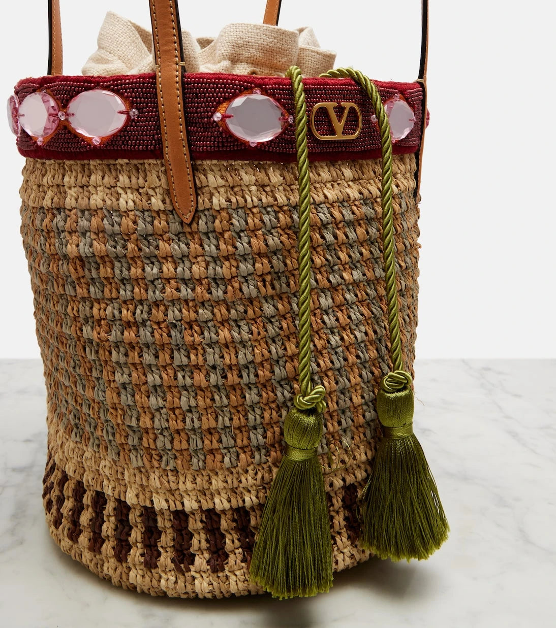 Valentino Garavani - VLogo Large embellished raffia bucket bag