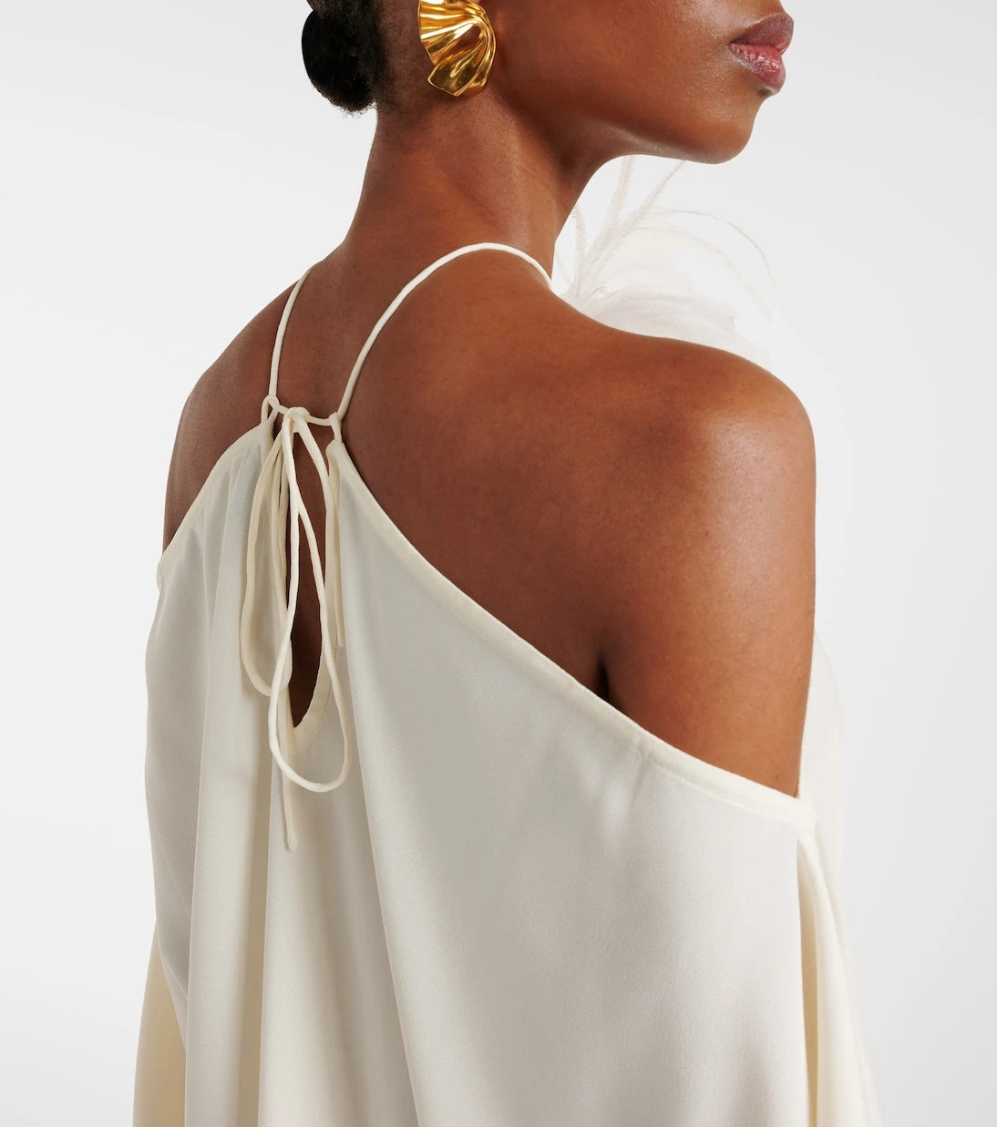 Taller Marmo - Feather-trimmed off-shoulder gown