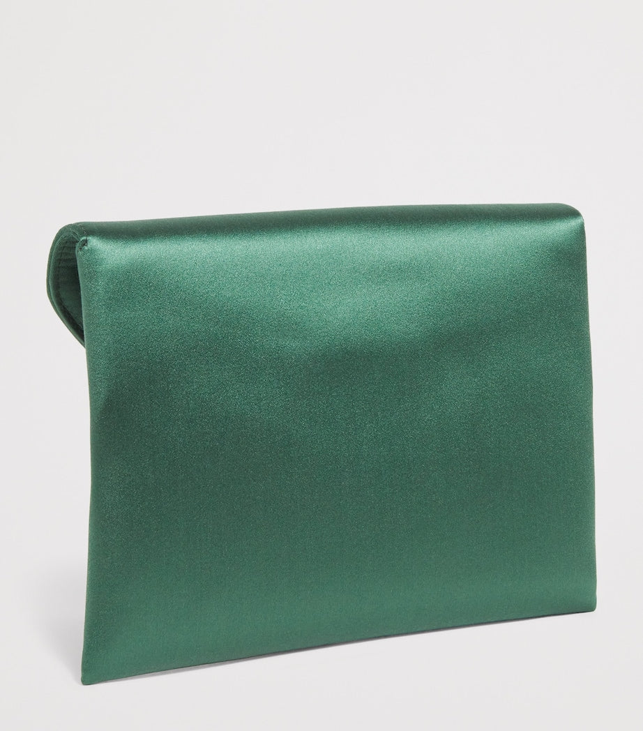 Max Mara Green Satin Envelope Clutch Bag