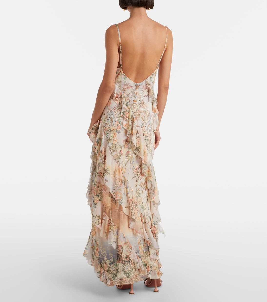 Camilla - Embellished floral ruffled silk maxi dress