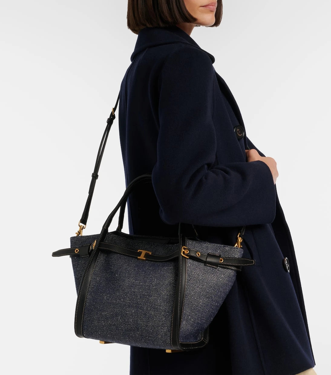 Tod's - Tim Small leather-trimmed denim tote bag