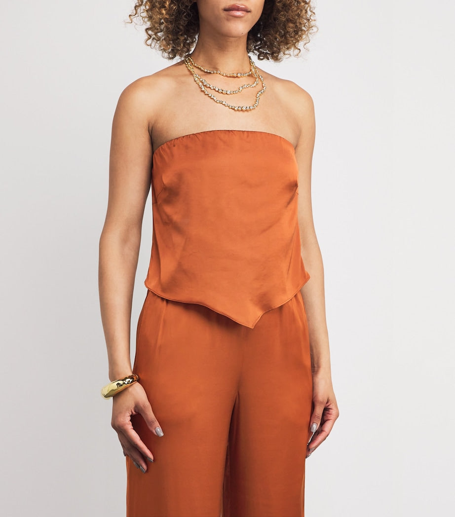 Good American Orange Satin Strapless Top