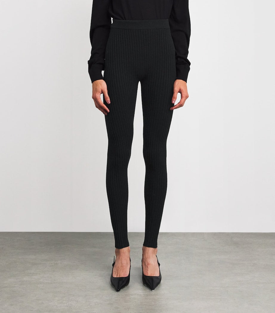 Max Mara Black Wool-Blend Rib-Knit Leggings