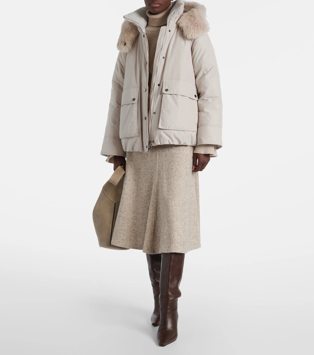 Brunello Cucinelli - Shearling-trimmed taffeta down jacket