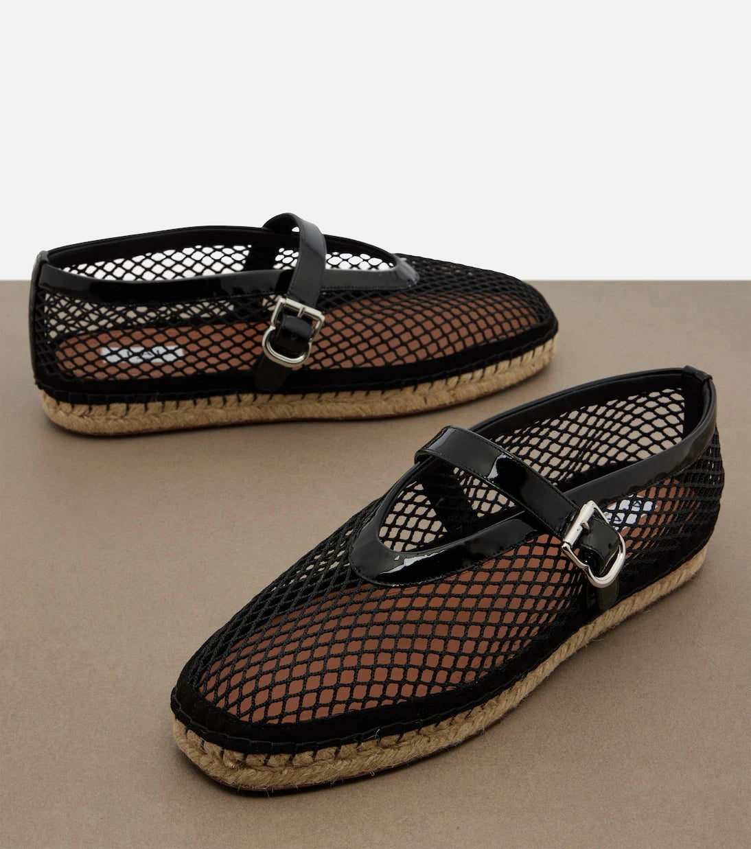 Alaïa - Fishnet leather-trimmed espadrilles