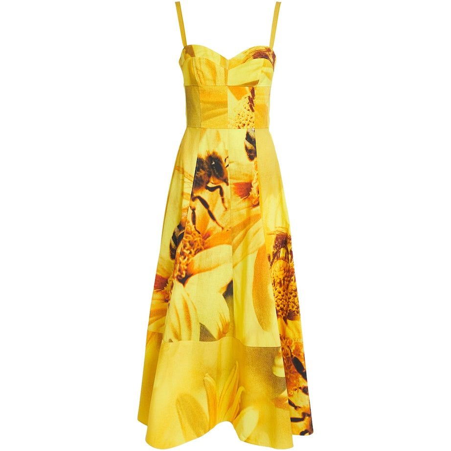 Tory Burch Yellow Stretch-Cotton Bee Midi Dress