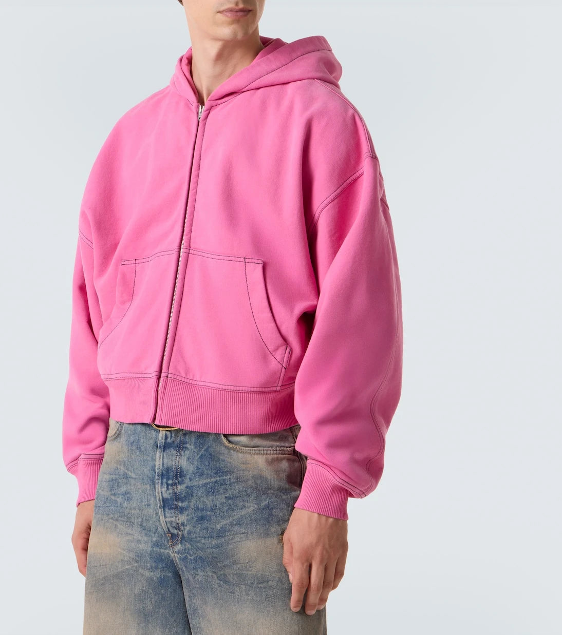 Acne Studios - سترة بغطاء رأس من الصوف القطني المطرز بسحاب