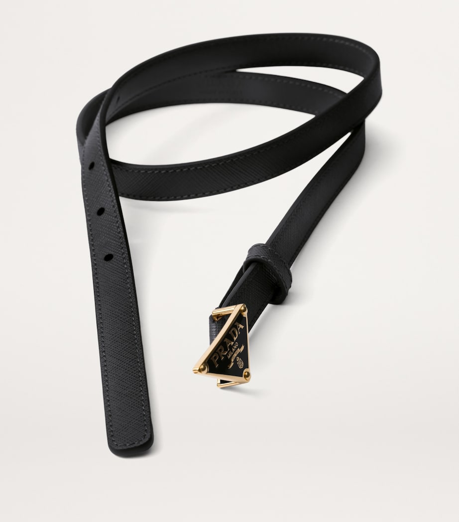 Prada Black Saffiano Leather Triangle Belt