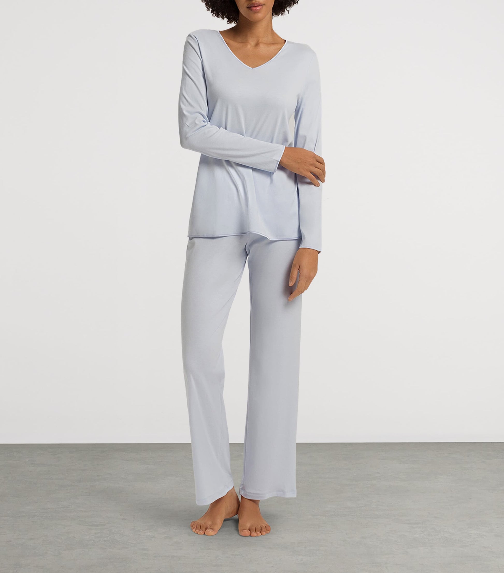 Hanro Blue Cotton Long-Sleeve Pyjama Set