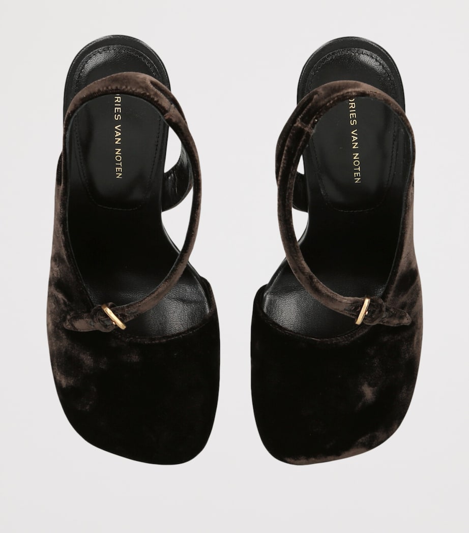 DRIES VAN NOTEN Brown Velvet Abstrack Slingback Heels 95