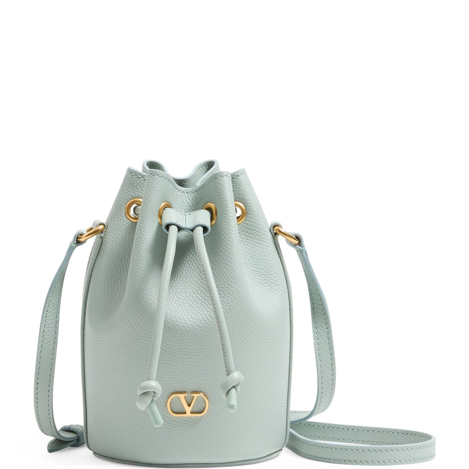 Valentino Garavani Grey Mini Leather VLogo Signature Bucket Bag