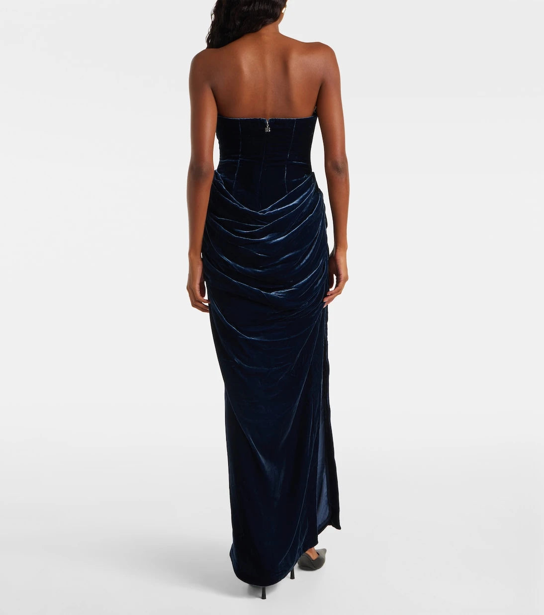 Rotate - Vilma draped strapless velvet gown