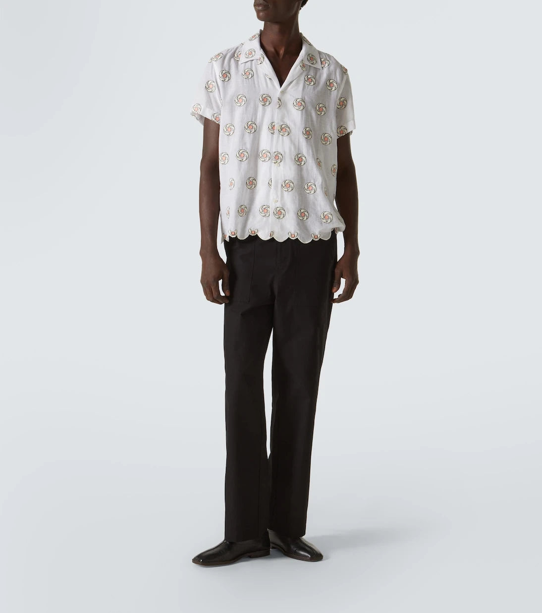 Bode - Floral Aperture scalloped cotton shirt