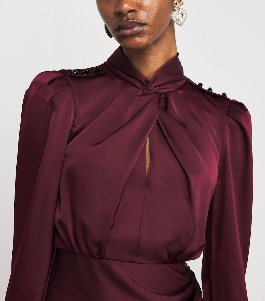 Self-Portrait Red Satin Draped Midi Dress