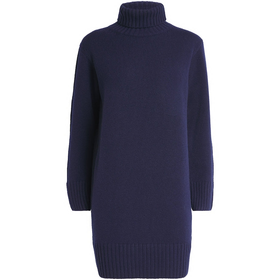 Navy Cashmere Rollneck Mini Dress