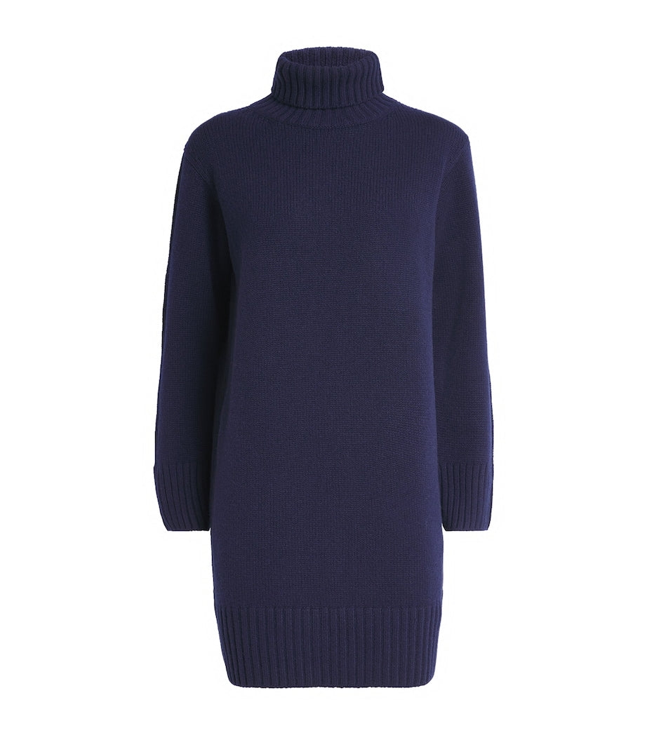 Navy Cashmere Rollneck Mini Dress