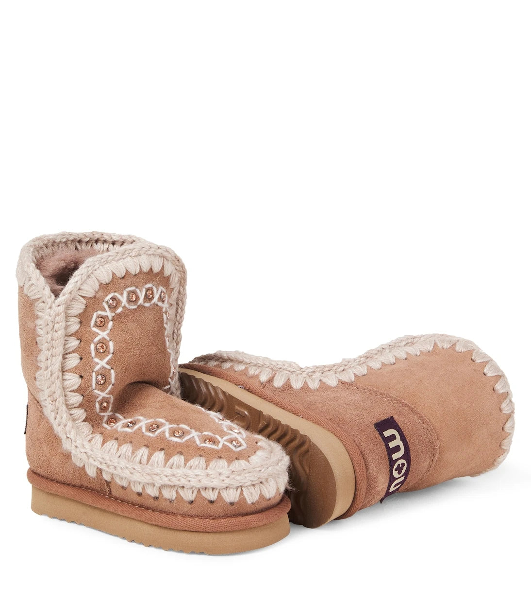 Mou Kids - Embroidered shearling-lined suede boots