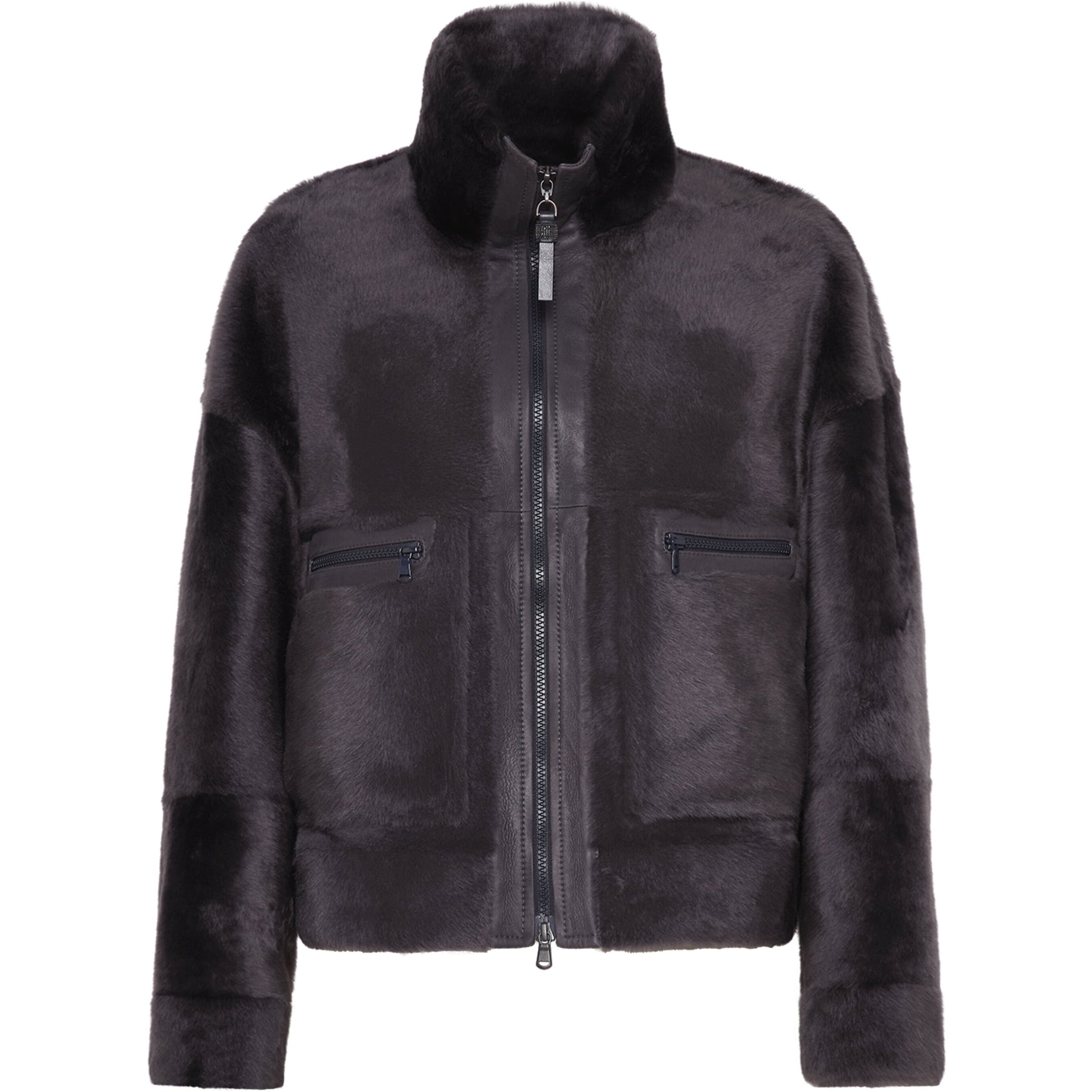 Brunello Cucinelli Black Shearling-Leather Jacket