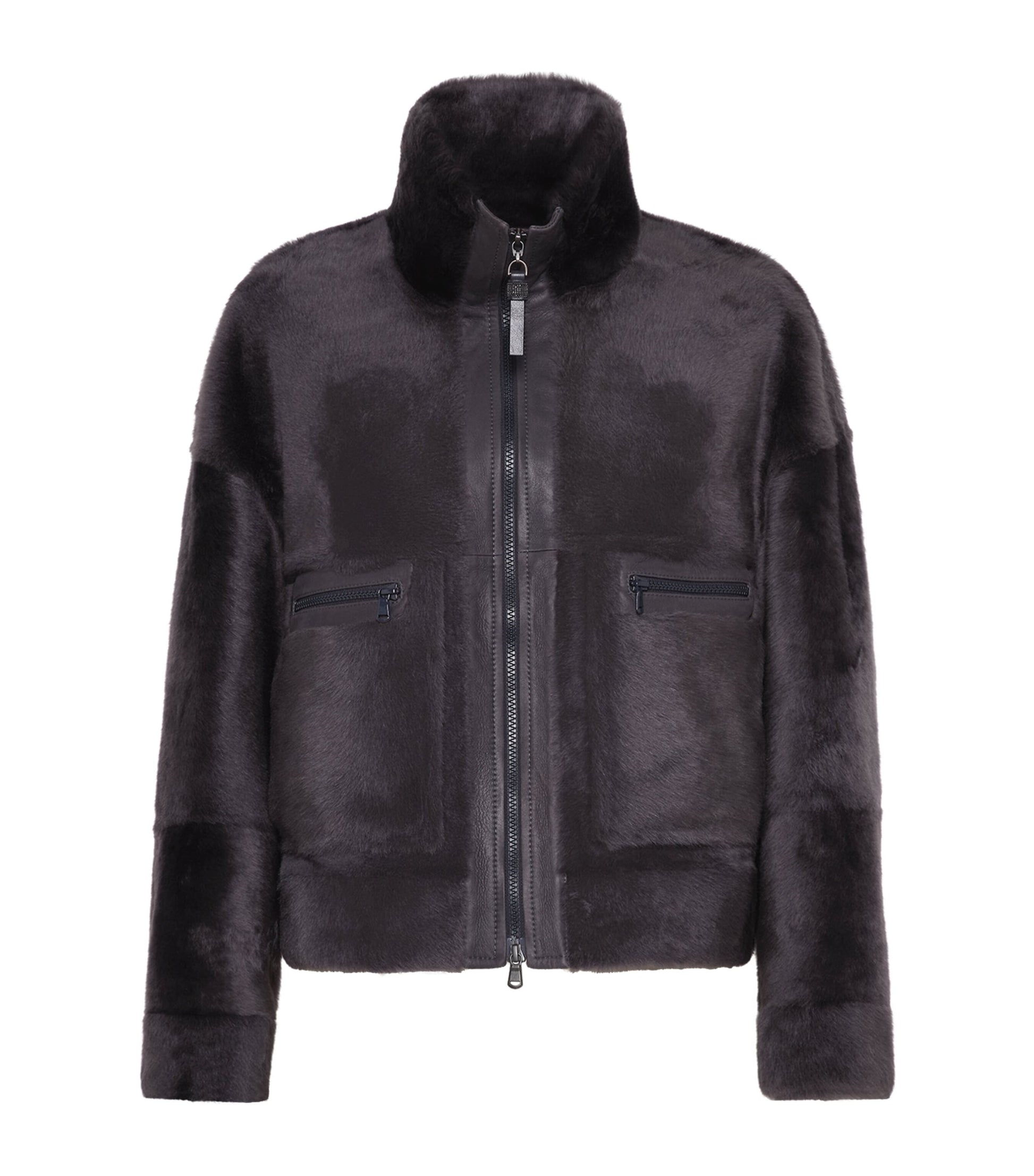 Brunello Cucinelli Black Shearling-Leather Jacket