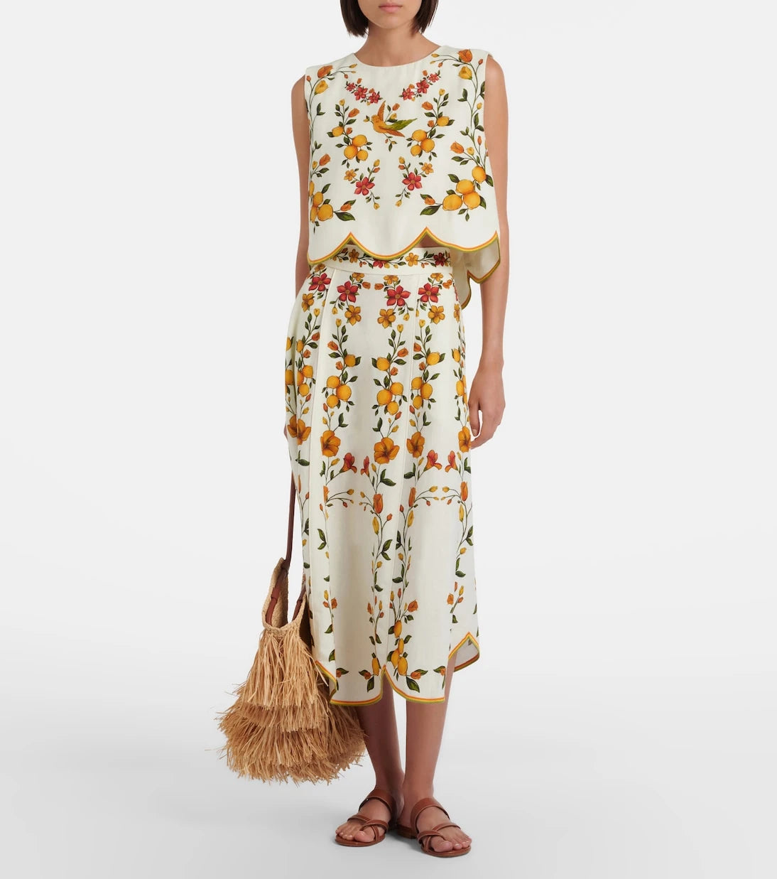 Farm Rio - Lemon Bouquet linen-blend top