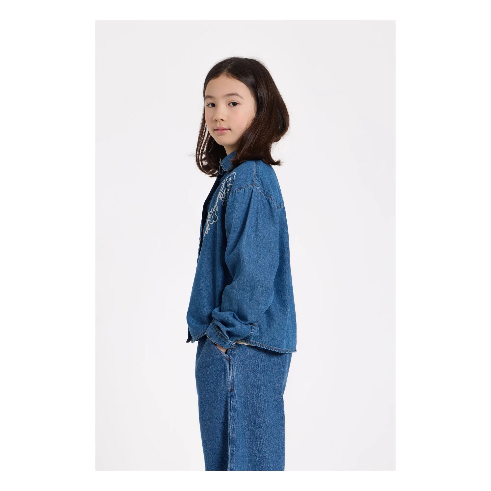 Hundred Pieces - Clara Embroidered Short Shirt | Denim blue