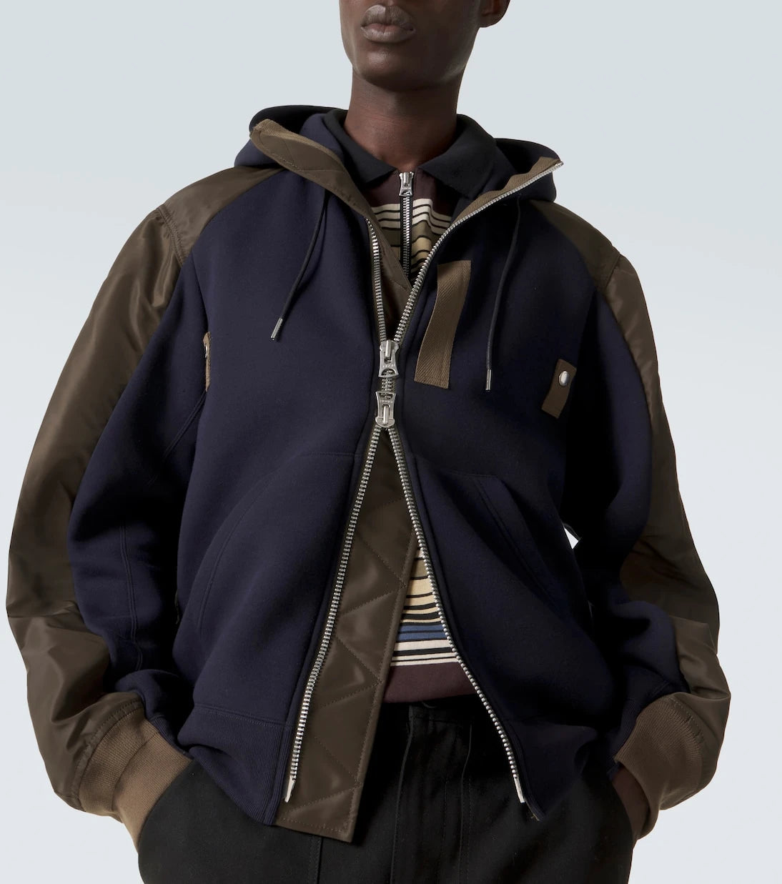 Sacai - Cotton-blend and twill hoodie